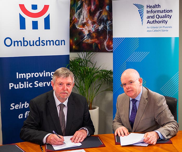 HIQA, Phelim Quinn, and the Ombudsman Peter Tyndall signing memorandum